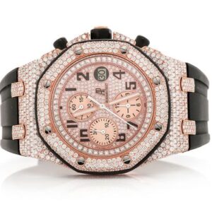 Buy Fully Iced out AP Moissanite Diamond Black Strap watch