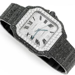 Iced Out Cartier With Black Diamond Watch