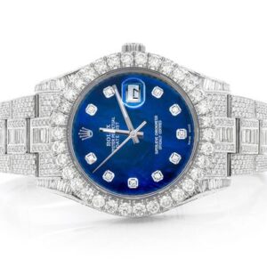 Men's Rolex Diamond Watch with Blue Dial Luxury Timepiece